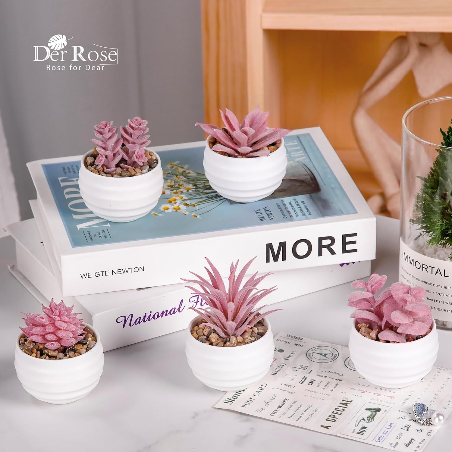 Set of 6 Pink Succulents Plants Artificial in Pots Small Fake Plants for Girl…