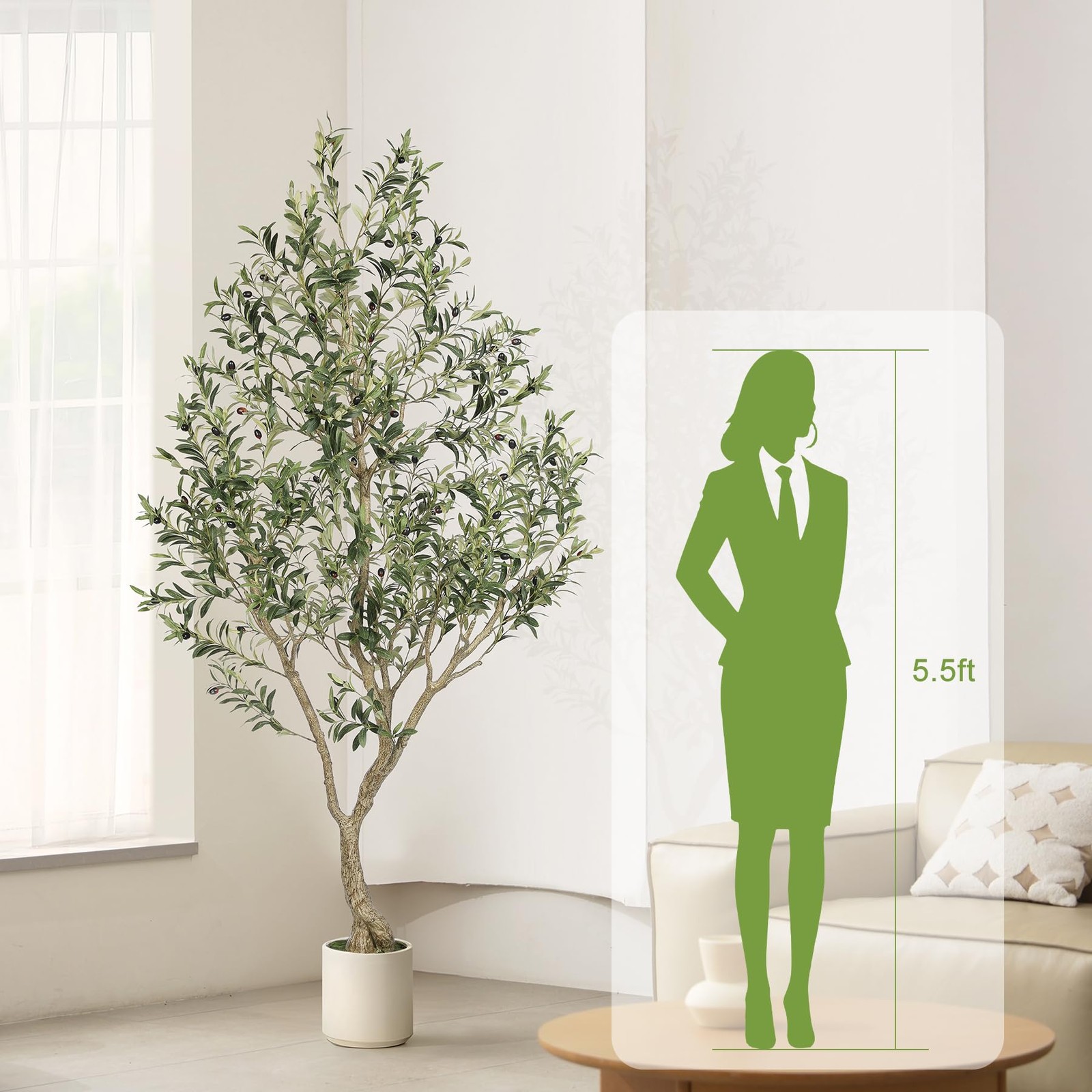 Faux Olive Tree 7ft – Olive Trees Artificial Indoor with Sturdy White Planter…