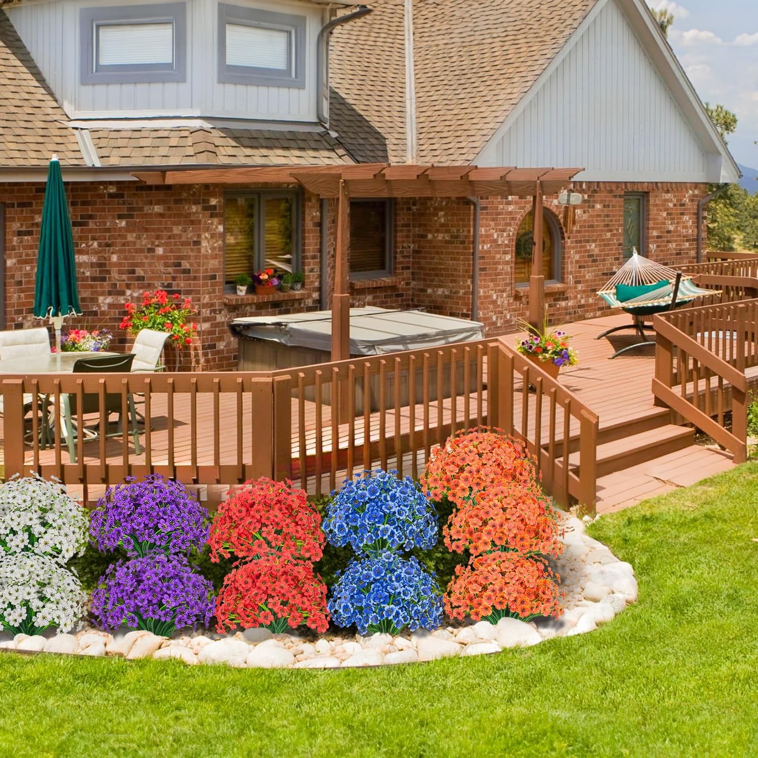 Outdoor Artificial Flowers 21 UV Resistant Bundles Fake Flower Plastic Plants…