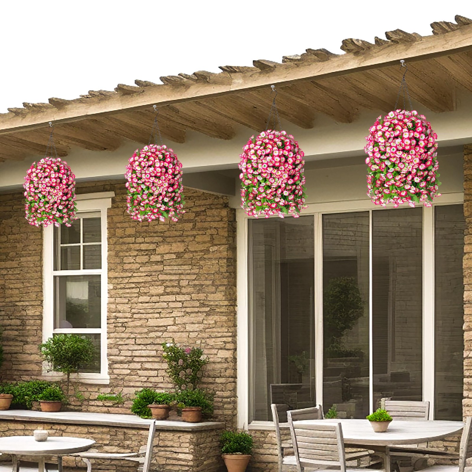 Ammyoo Artificial Faux Hanging Flowers Basket for Spring Summer Outdoor Porch…