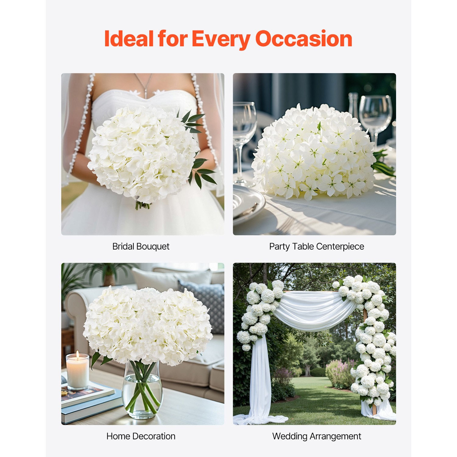 65 Pcs Artificial Silk Hydrangea Flowers 9.8 In Bouquet Arrangement White