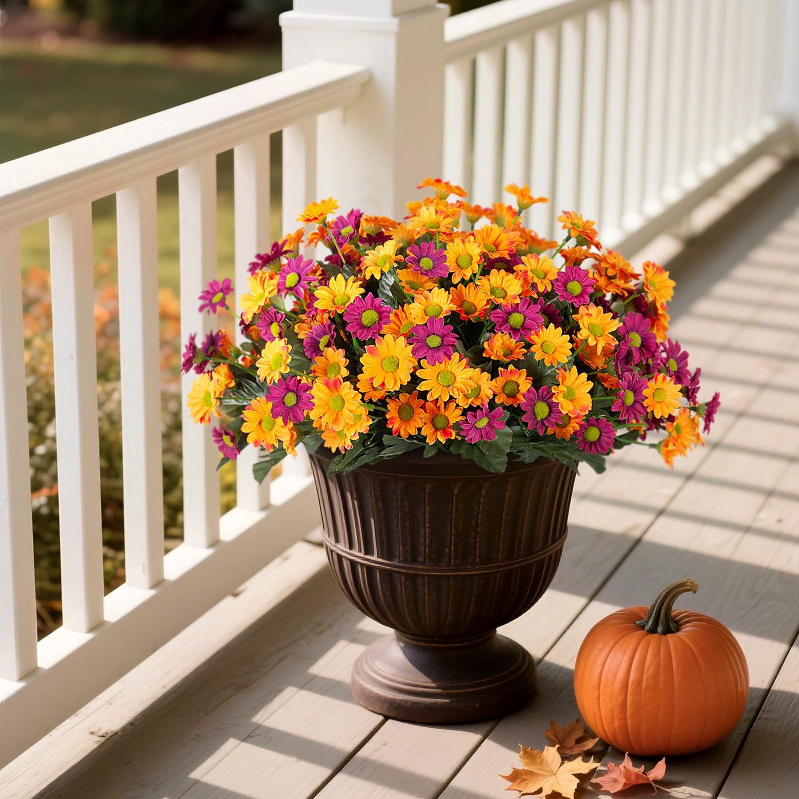 Fake Mums Spring Artificial Flowers for Outdoor Decoration, 6 Bundles Faux Si…