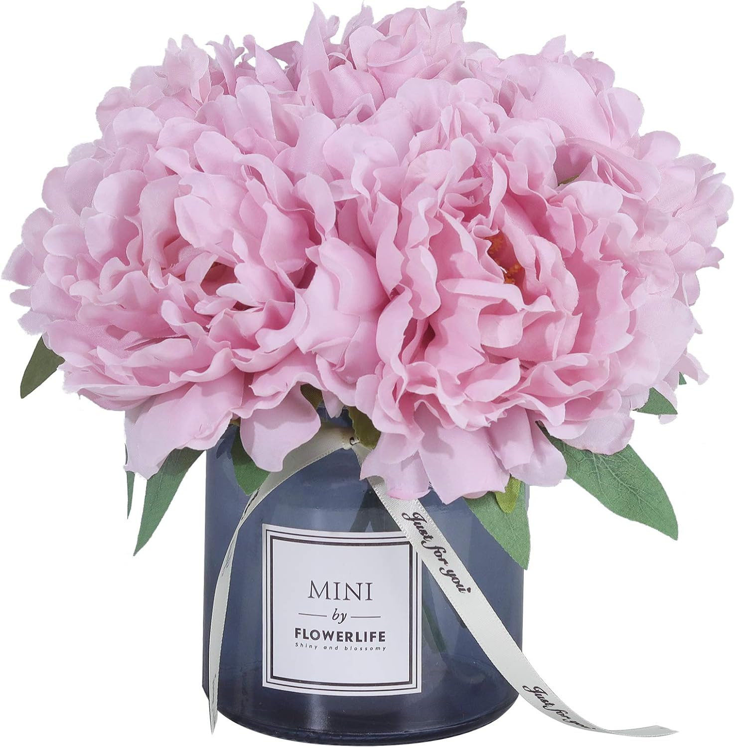 Artificial Peony and Glass Vase, Ins Style Artificial Flower Glass Bottle Set, S