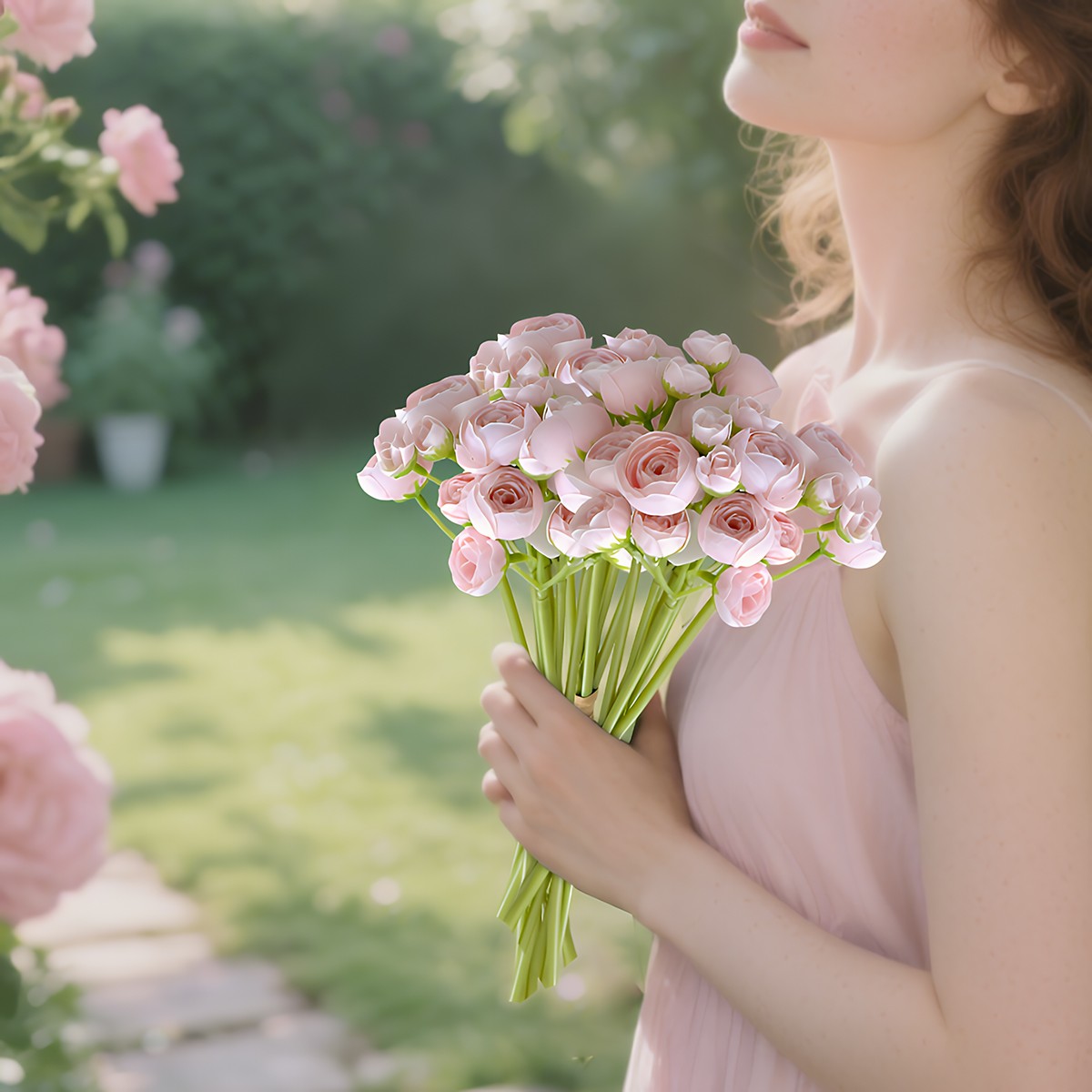 Artificial Rose Bouquet Small Camellia Bride Bridesmaid Holding Flower Decor US
