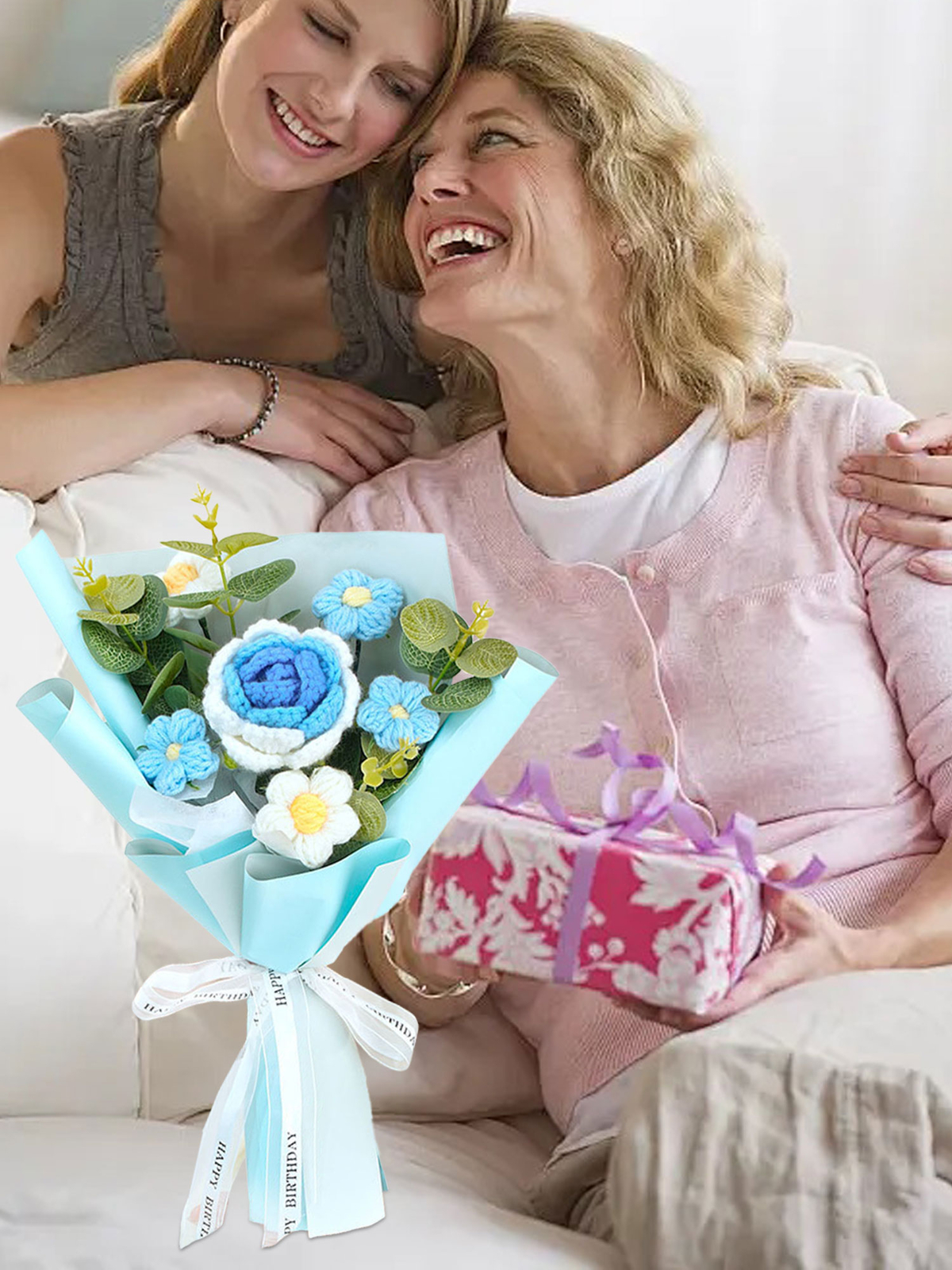 Knitted Flower Crochet Flower Bouquet Finished Hand Woven Preserved Flower ET
