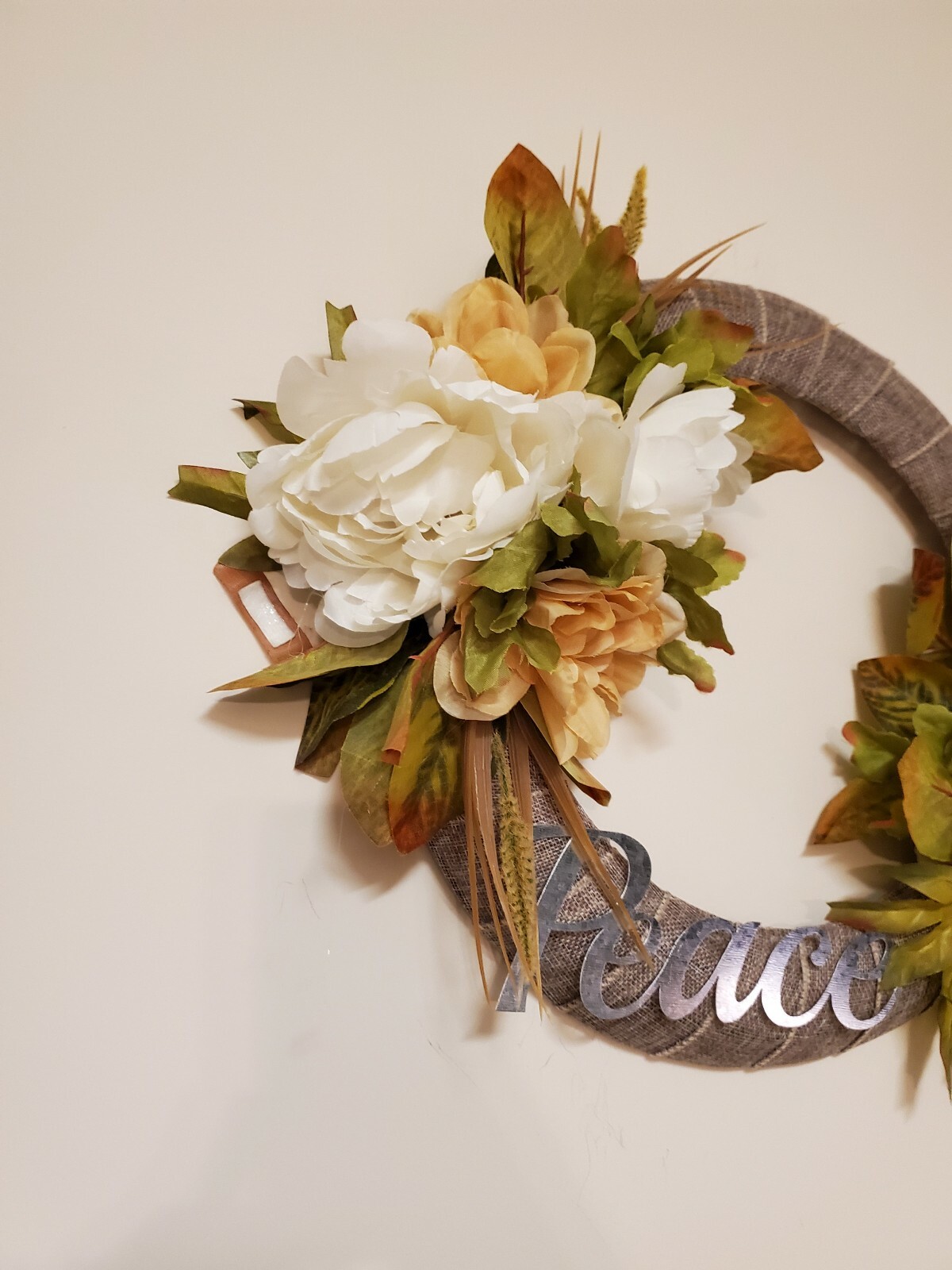 PEACE peony white beige brown green BEAUTIFUL WREATH elegant Decor Front Door 15