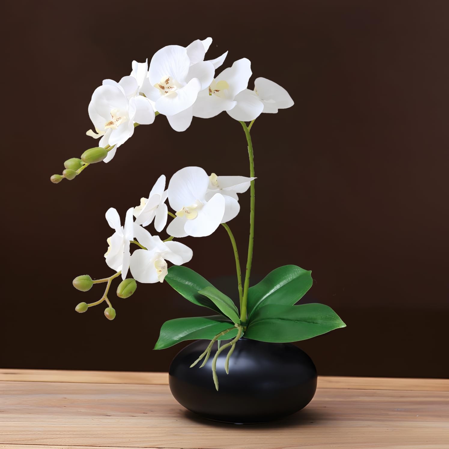 Artificial Phalaenopsis Flowers White Fake Orchid Leaves Branches Decor