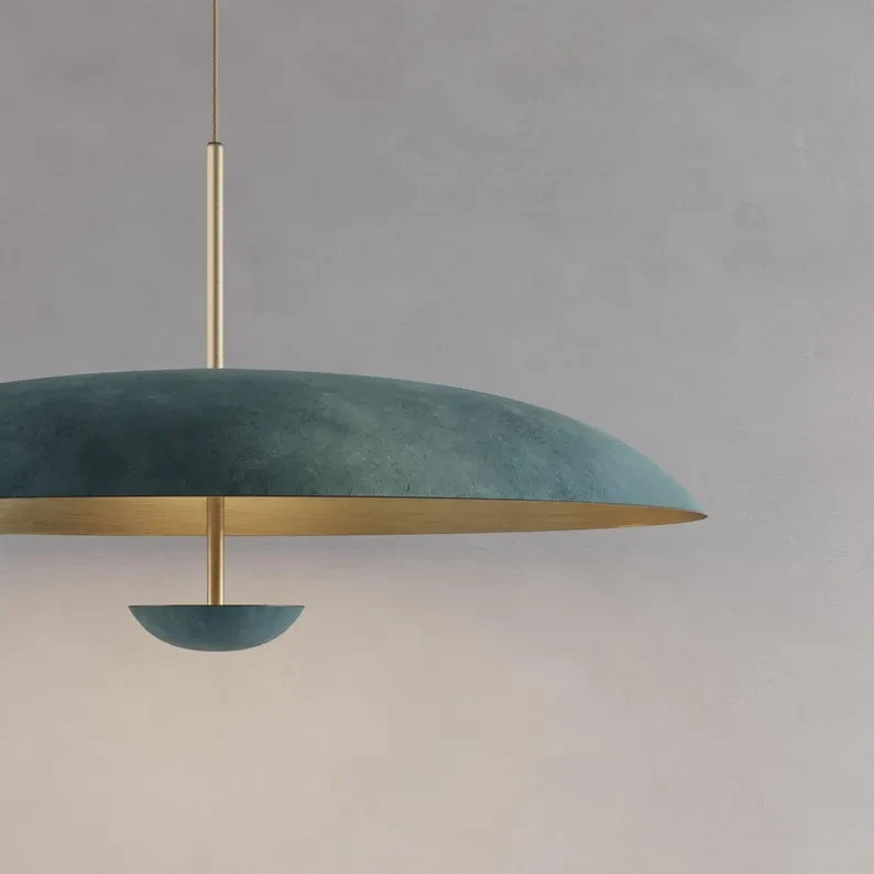 1950s Mid Century Matt Green Ivory Color Brass Modern Style Sputnik Chandelier/