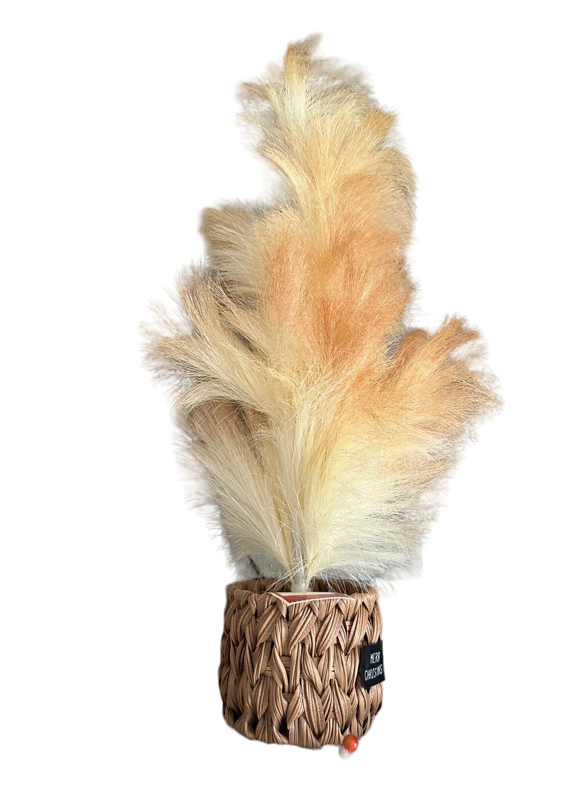 Pampas Grass Christmas Tree Faux Woven Basket 24” Boho Holiday Time NEW w Tags
