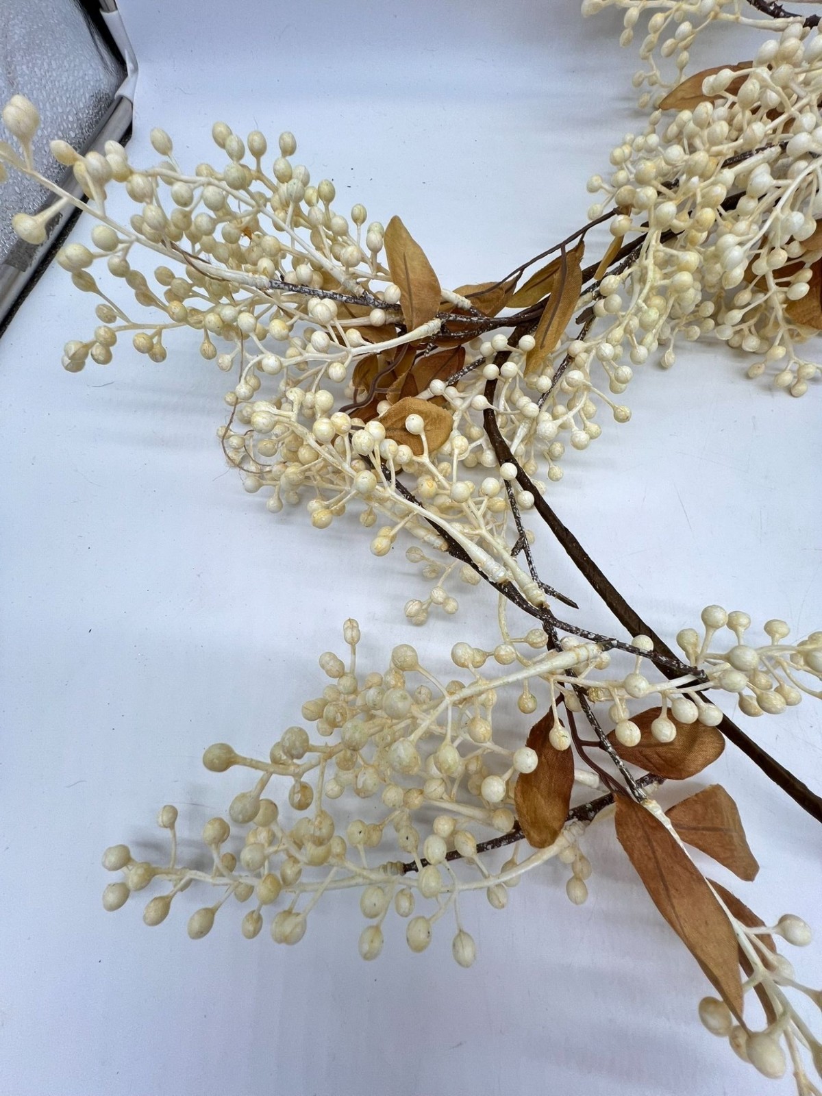 Artificial Cream Berry Brown Leaves Fall Seasonal Decorative Rustic Home Decor