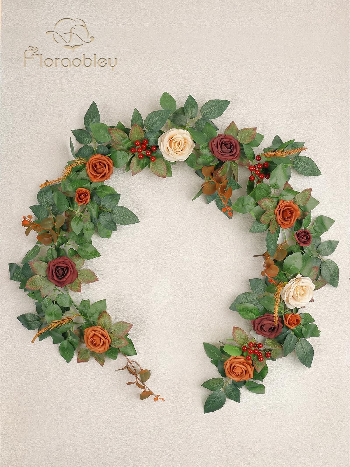 5.5FT Artificial Flower Garland Terracotta Rose & Greenery for Wedding Arch B…
