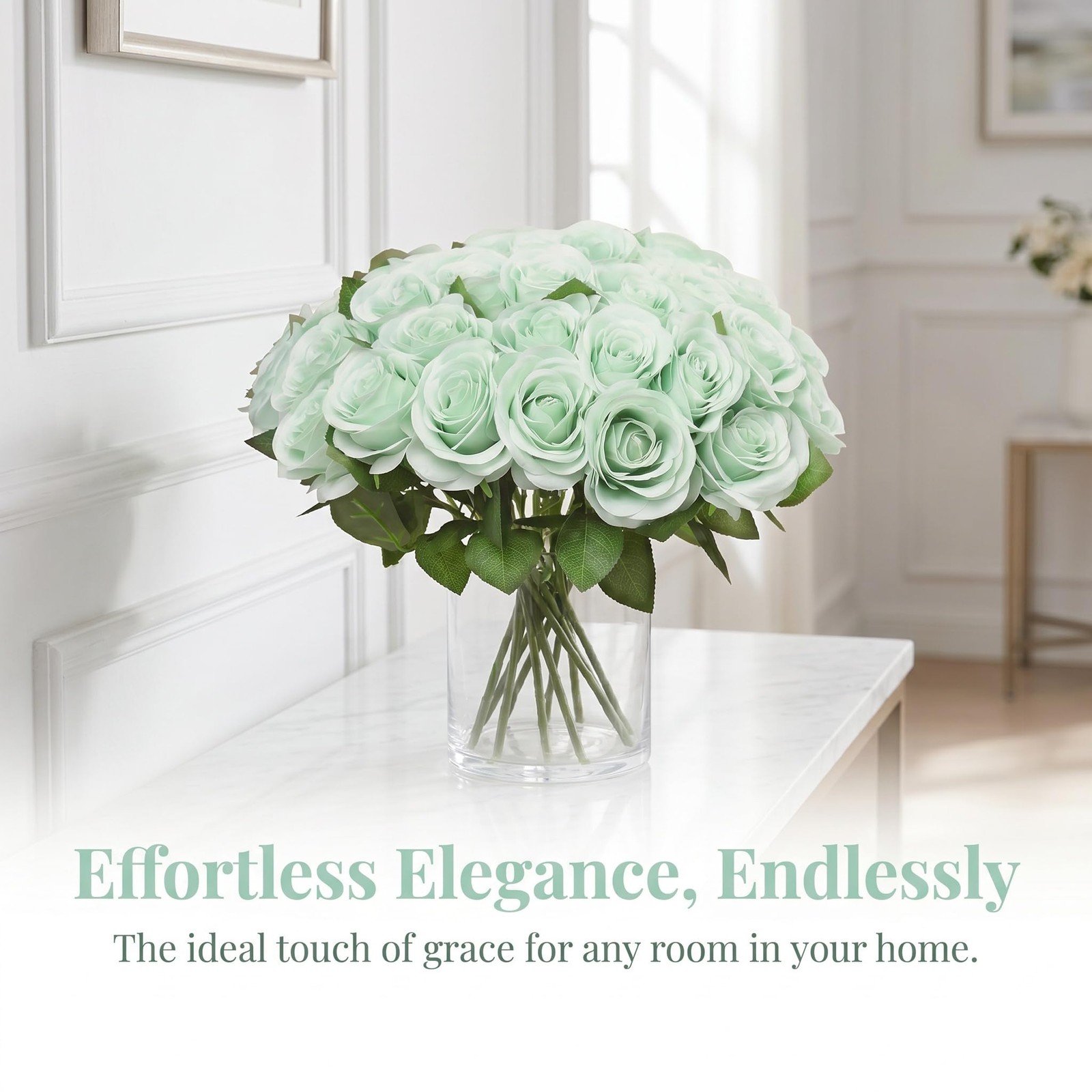 52pcs Light Green Roses Artificial Flowers Green Fake Flowers Silk Roses with…