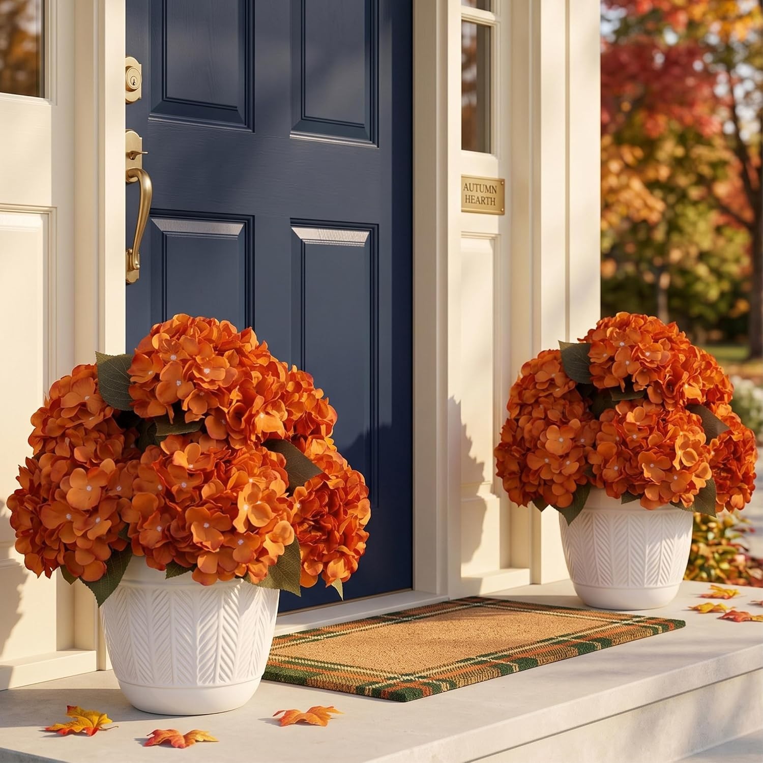 Bulk 12 Orange Artificial Hydrangeas – Waterproof, Zero Maintenance Fall Decor