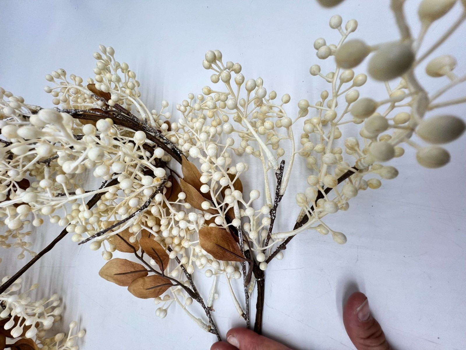 Artificial Cream Berry Brown Leaves Fall Seasonal Decorative Rustic Home Decor