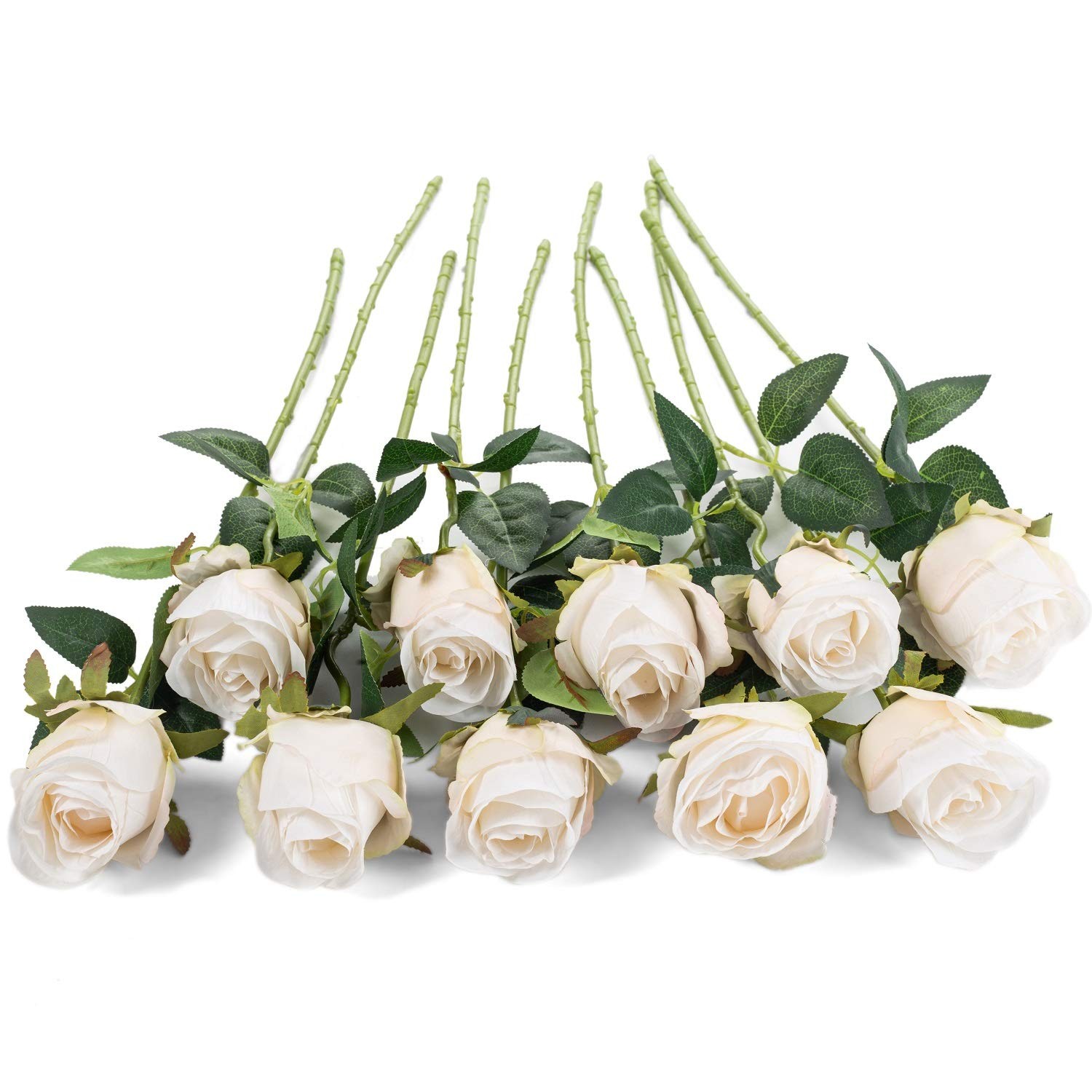 10pcs Artificial Rose Flowers Long Stem Fake Silk Roses for DIY Wedding Bouquet