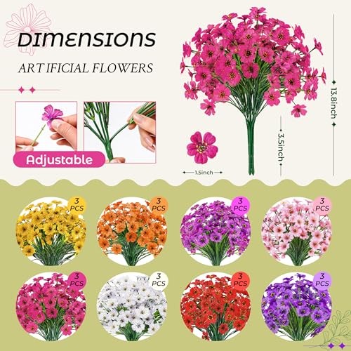 24 Bundles Artificial Flowers for Outdoor UV Resistant Faux Multi Color-a