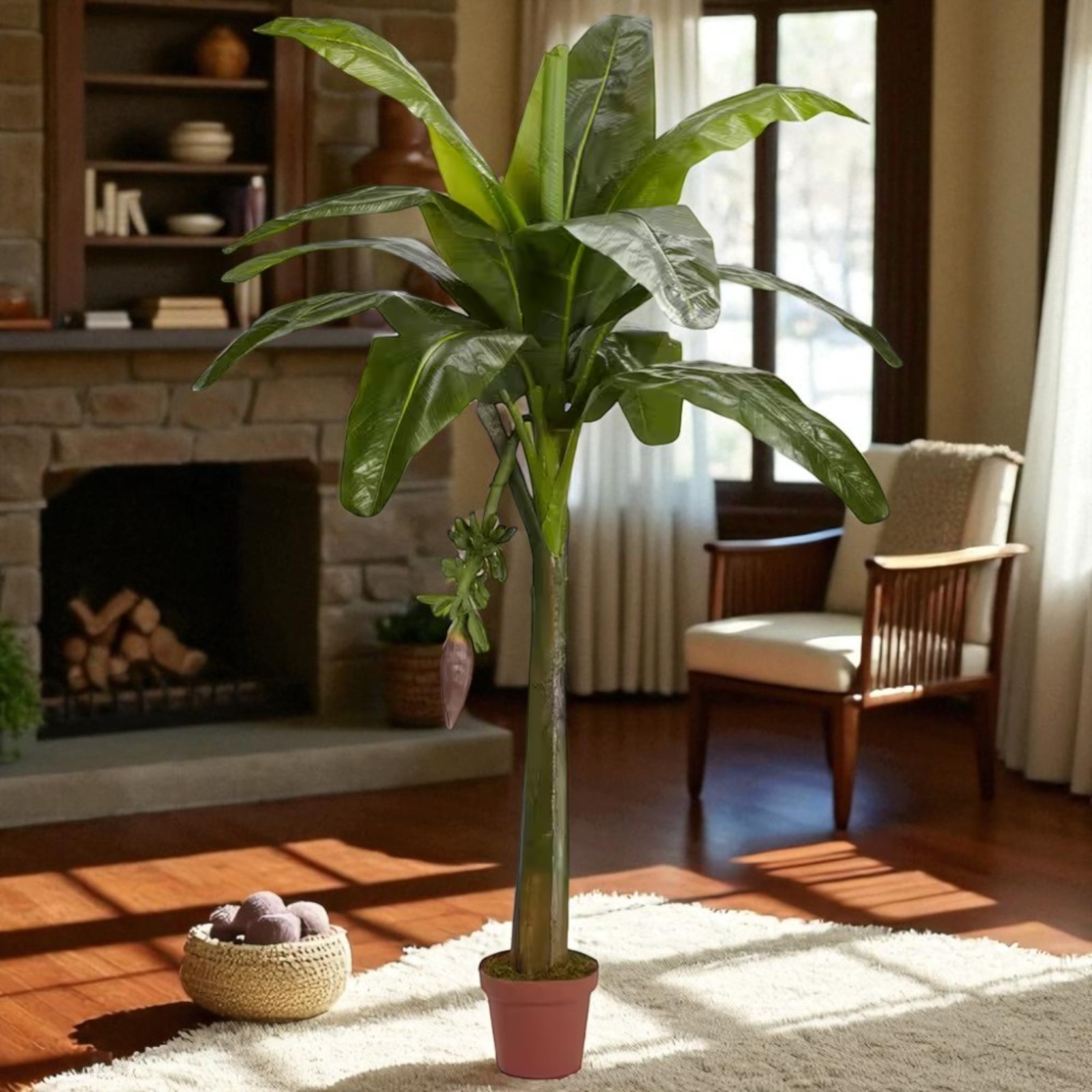 Nearly Natural Banana Silk Tree Indoor Numerous Large Green Leaves 6 ft. Height