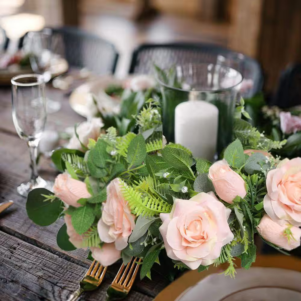 4 in 2 Pack Pink Artificial Rose Vine Garland Hanging Silk Floral Wedding Swing