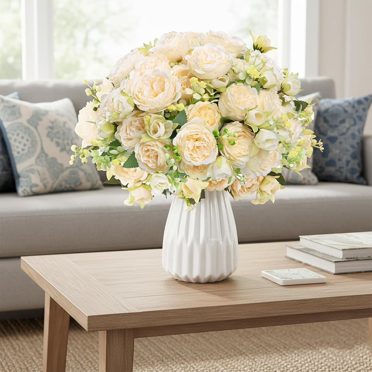 24 Bundles White Peonies Silk Flowers for Home, Weddings & DIY Arrangements