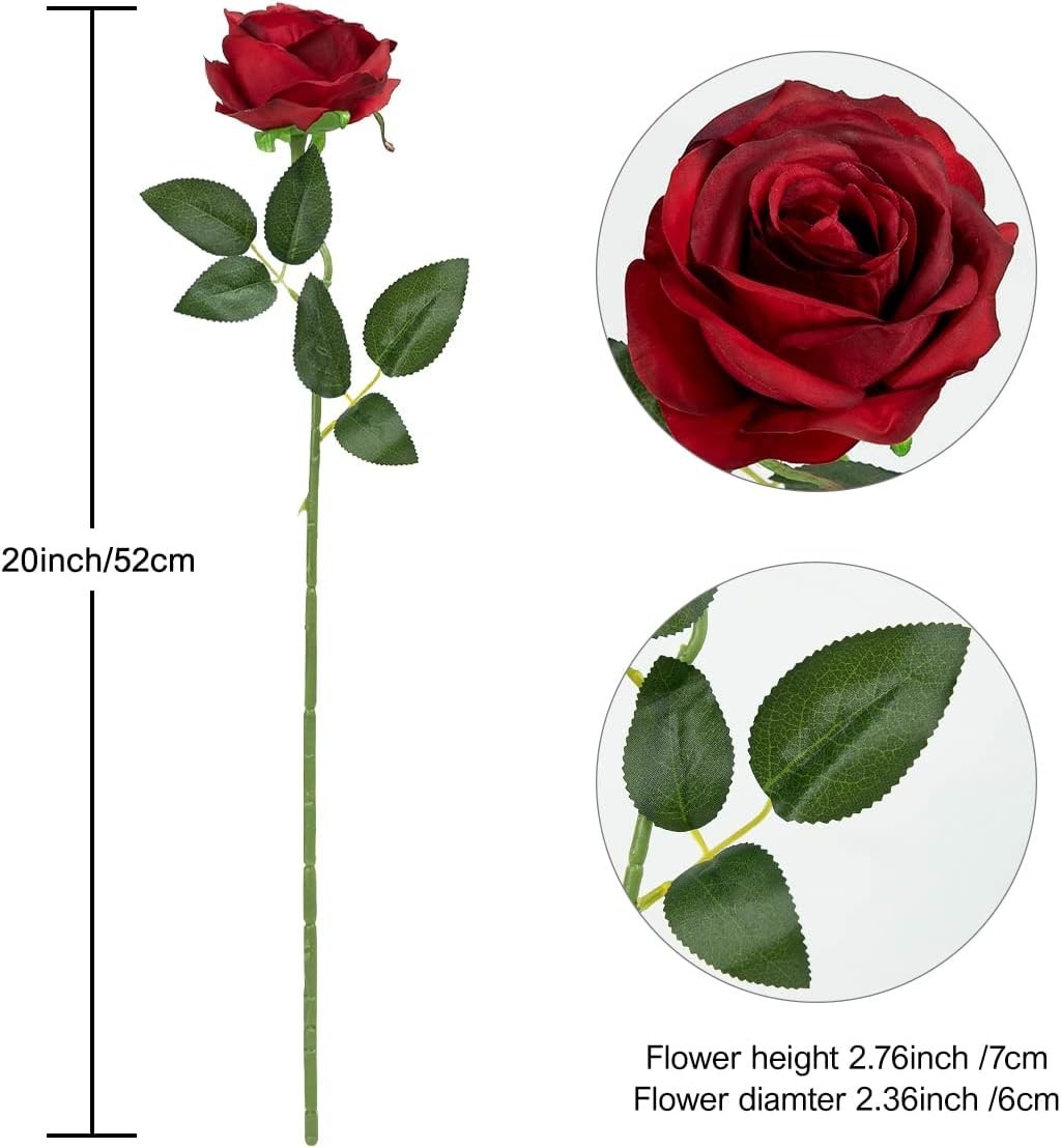 12PCS Burgundy Silk Roses for Elegant Home & Wedding Décor – 20” Long Stems