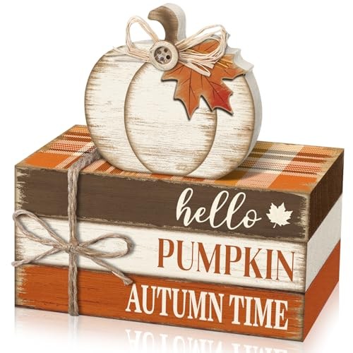 4 Pcs Tiered Tray Decorations Thanksgiving Wooden Pumpkin and Maple Leaf Fall