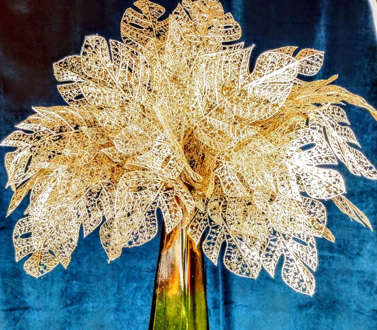 24″ Glitter Leaf Pick Stems Lot of 10 Artificial Floral Holiday Craft Decor