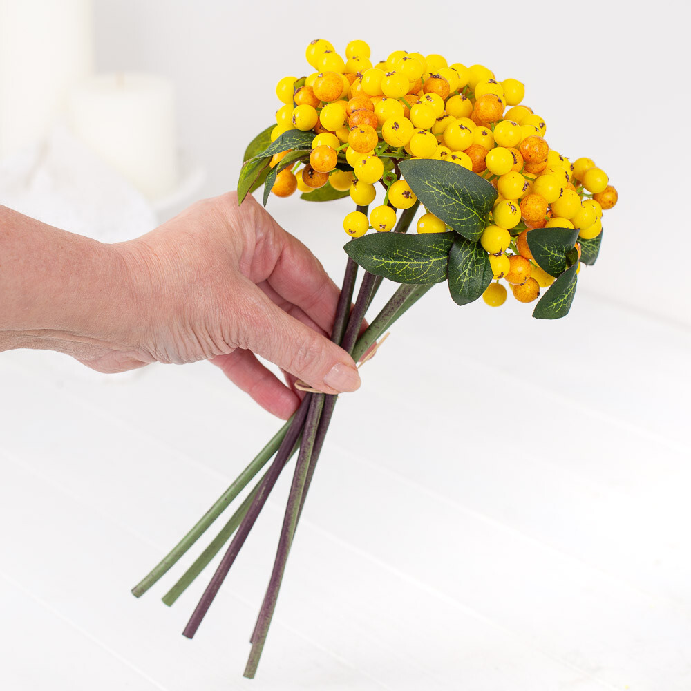 Package of 2 Artificial Yellow 11″ Decorative Berry Bundles