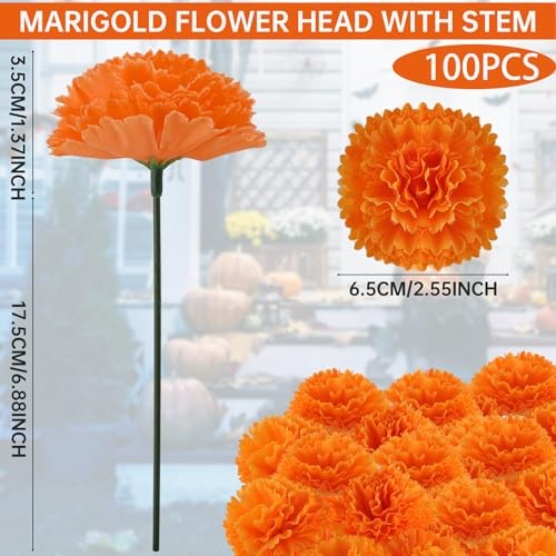 Pcs Marigold Flower Heads Bulk, Silk Marigold Heads Artificial 100 Orange