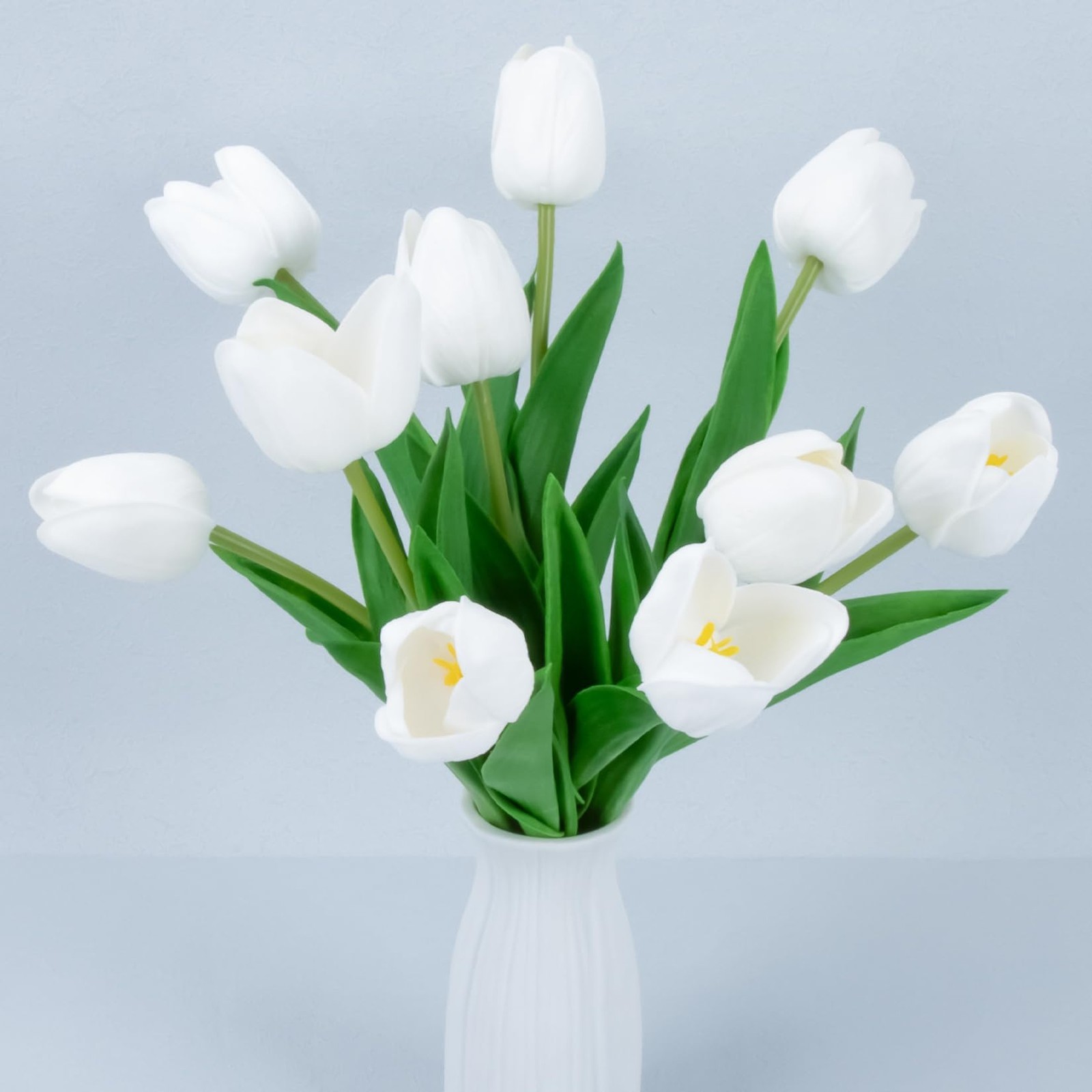10 PCS White Real Touch Artificial Fake Tulips Plastic Flowers Bouquet