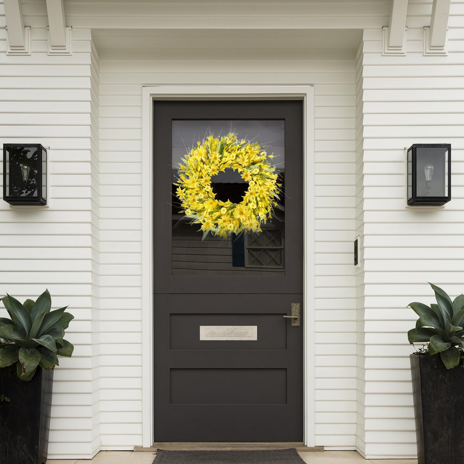 Sggvecsy Spring Wreaths for Front Door 21 Inches Artificial Forsythia Flower Wre
