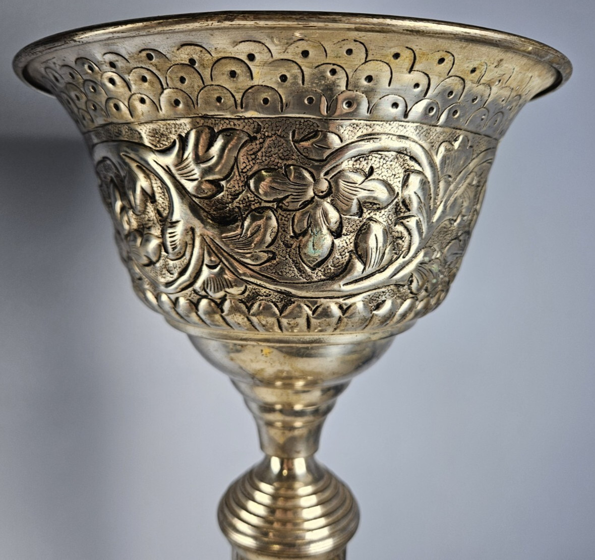 Indian Silver Lacquered Brass Ornate Decorative Floral Flower Basin Stand 29.5″