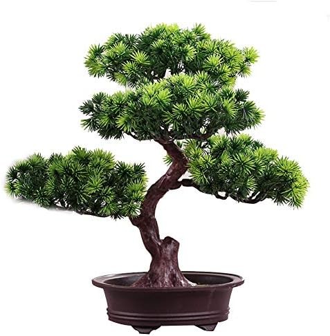 Artificial Bonsai Pine Tree, 11Inch Faux Potted Plant Desk Display Fake Tree Pot