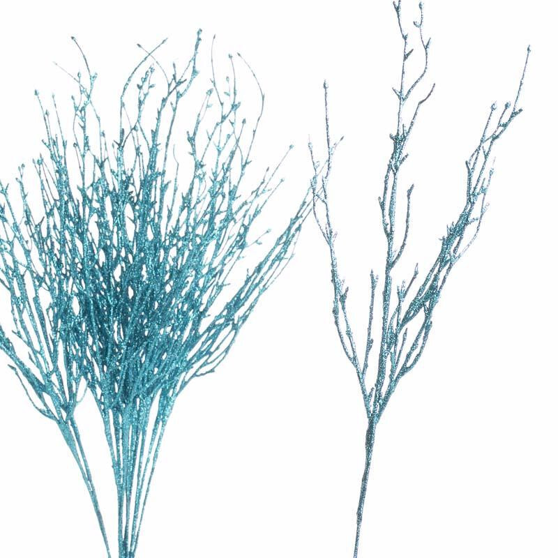 Set of 12 Teal Blue Glittered Artificial Twig 22″ Branches