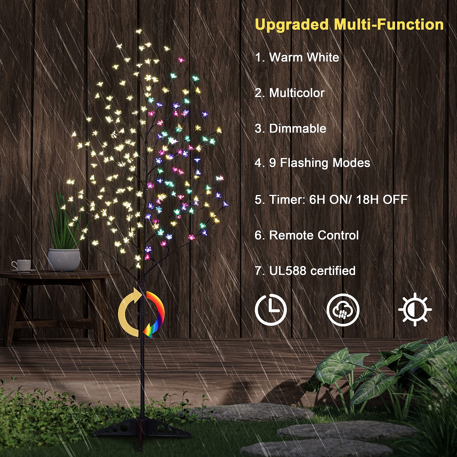 6.5FT LED Lighted Cherry Blossom Tree, 208 LED Warm White to Multicolor, Time…