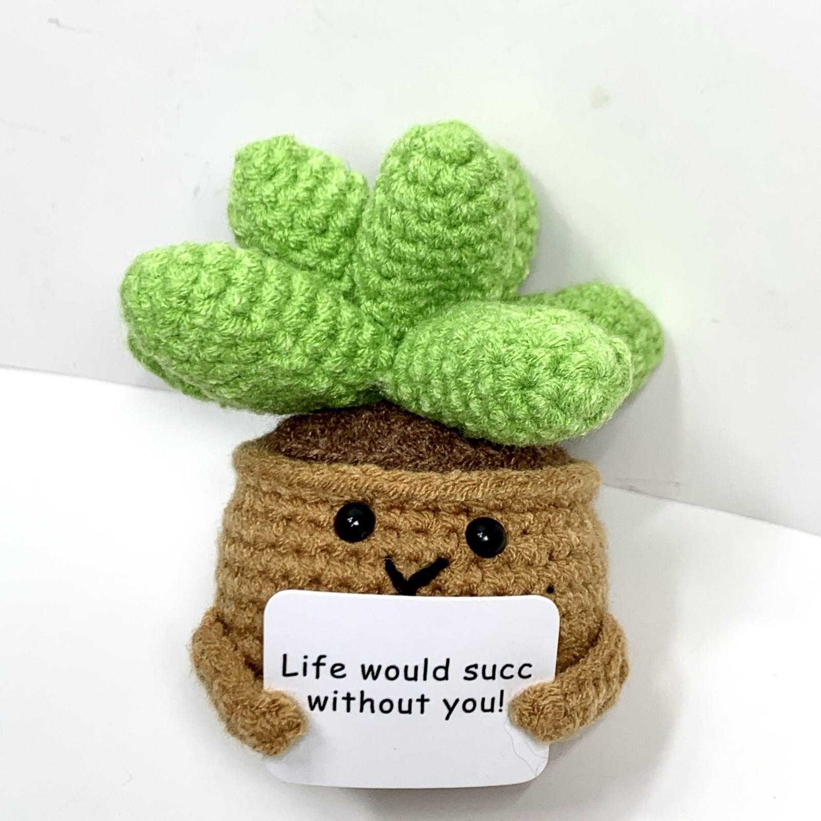 Small Novelty Crochet Succulent Potted Plant Saying Life Would Succ Without You