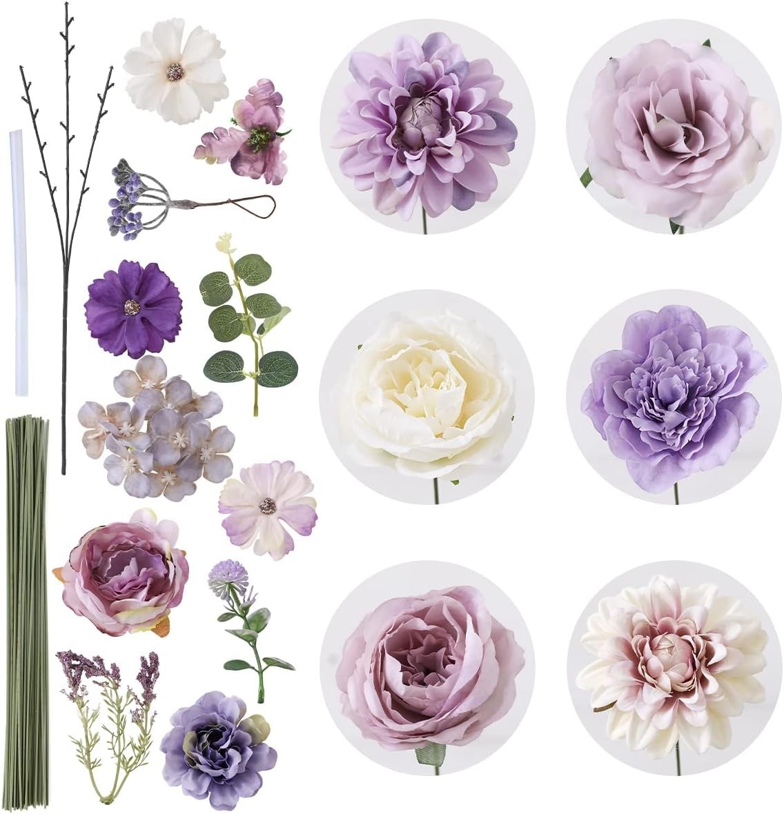Artificial Flowers Combo Purple Silk Flowers Roses Dahlias Wedding Centerpieces