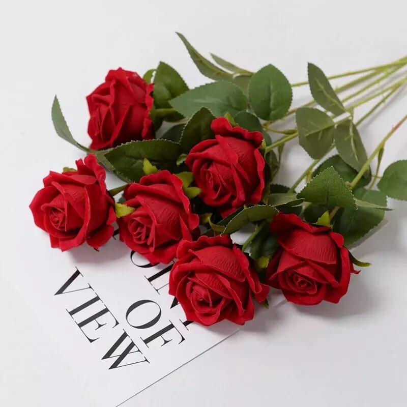 NEW 20Pcs Red Silk Roses Artificial Flowers Realistic Bouquet Home Decor Wedding