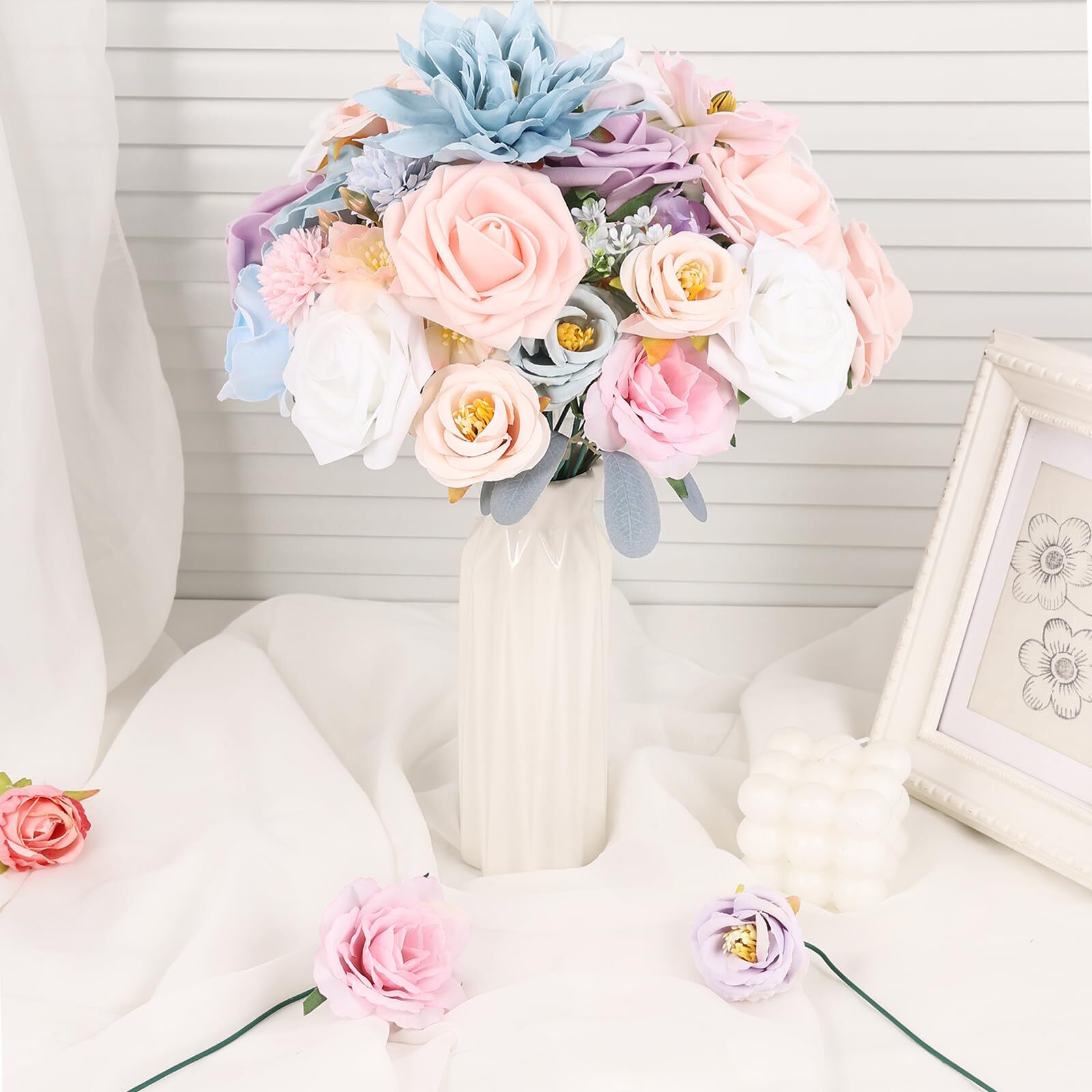 Dusty Blue Pink Artificial Flowers Combo Box DIY Wedding Centerpieces Decor