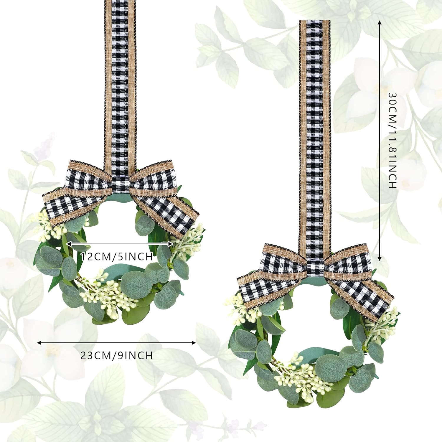 2 Pieces 9″ Mini Eucalyptus Wreath Artificial Spring Summer Greenery Wreath for