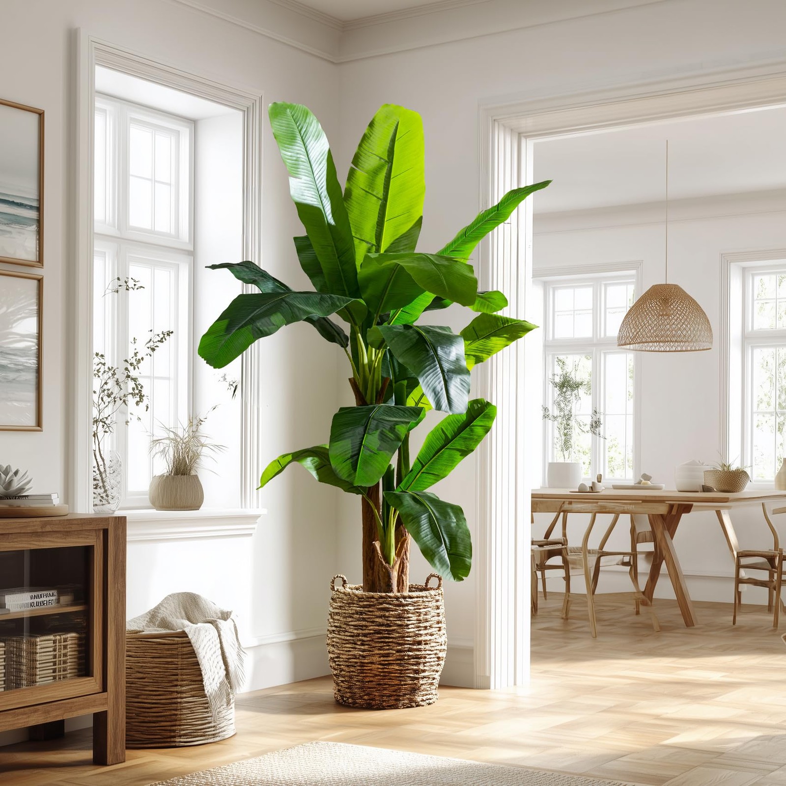 Artificial Banana Tree 6ft, Faux Tropical Palm Tree Plant with Realistic Leav…