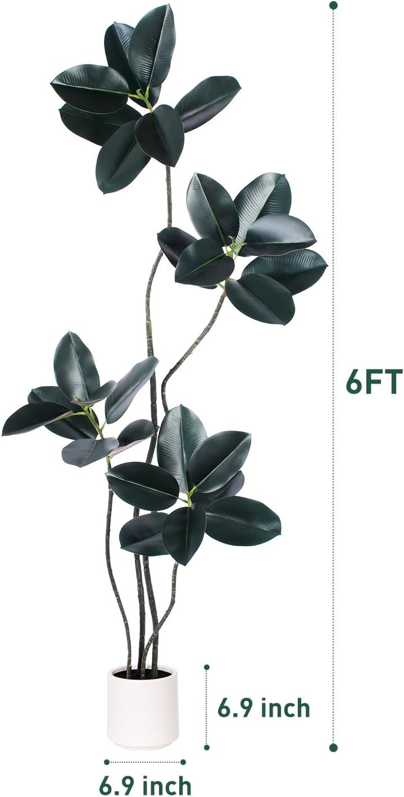 6FT Artificial Rubber Tree – Faux Indoor Plant with White Planter for Home Decor
