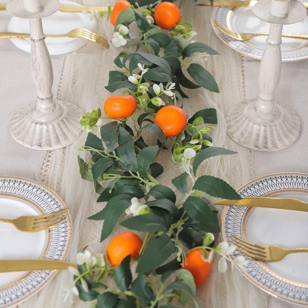 67.7 Inch Decor Garland Orange Fruits White Flowers Green Leaves Indoor Use