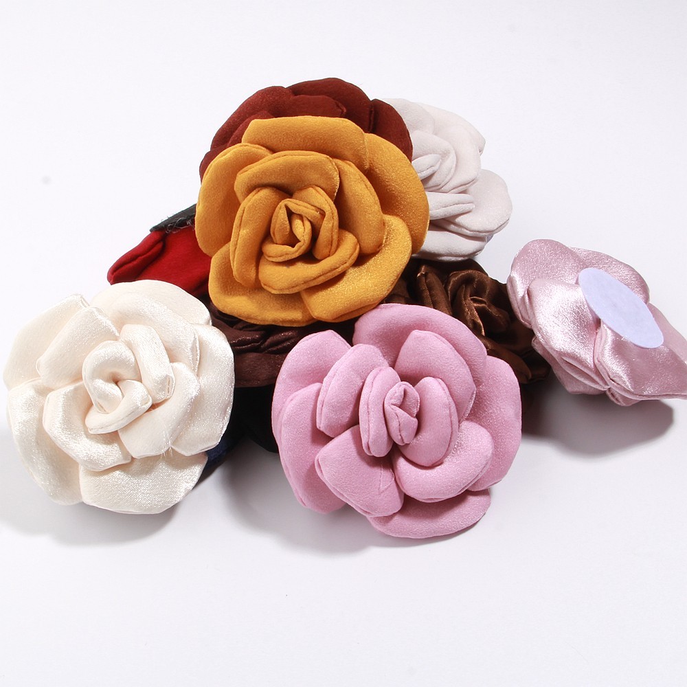8cm Colorful Handmade Fabric Camellia Flowers Burned Edge Camellia For Crafts