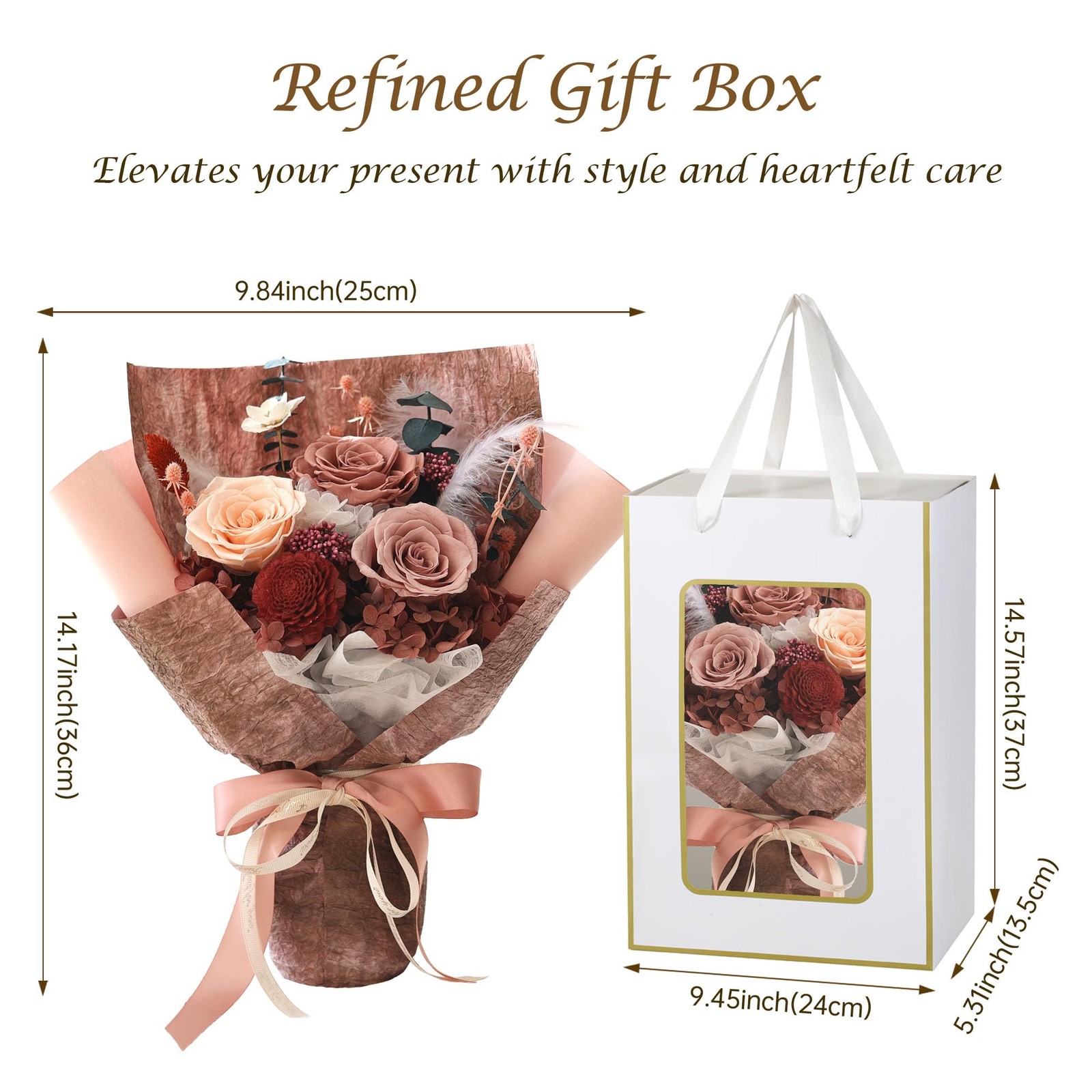 Preserved Flowers Rose Bouquet Gift Set Dusty Rose Birthday Gifts For Wife