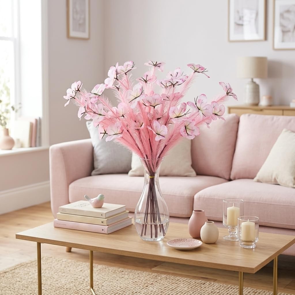 26″-10 Stems Pink Pampas Grass Decor, Artificial Pampas Grass with Butterfly …