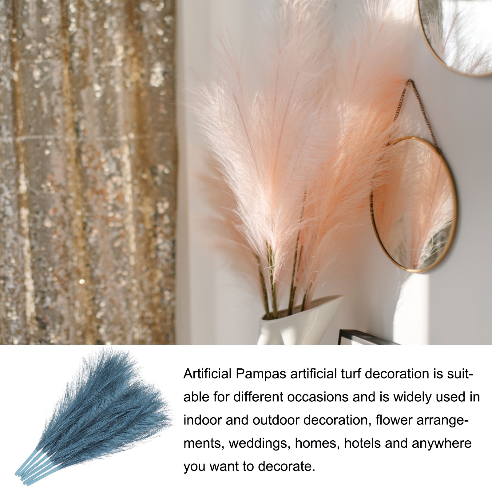 Faux Pampas Grass Fake Pampas Grass Decor, 17.7″/45cm / Light Blue / 3 Pcs