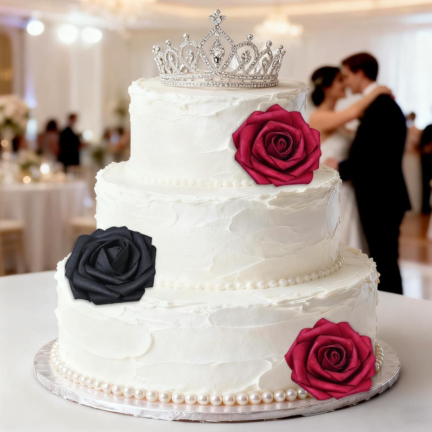9 Pcs Black Foam Roses Artificial Flowers Real Touch Wedding Bouquet Centerpiece