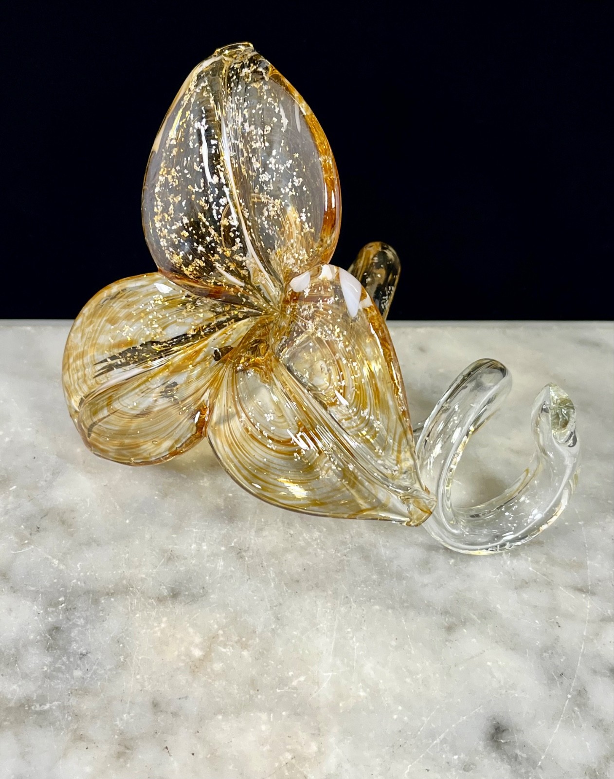 VTG Hand Blown Glass Petal Flower Amber Color