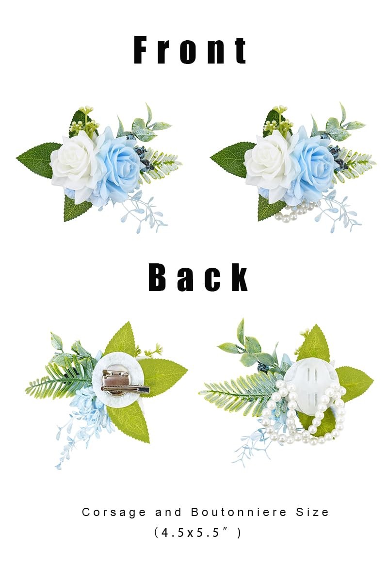 Light Blue Corsage and Boutonniere Set for Wedding Prom Artificial Rose Flow