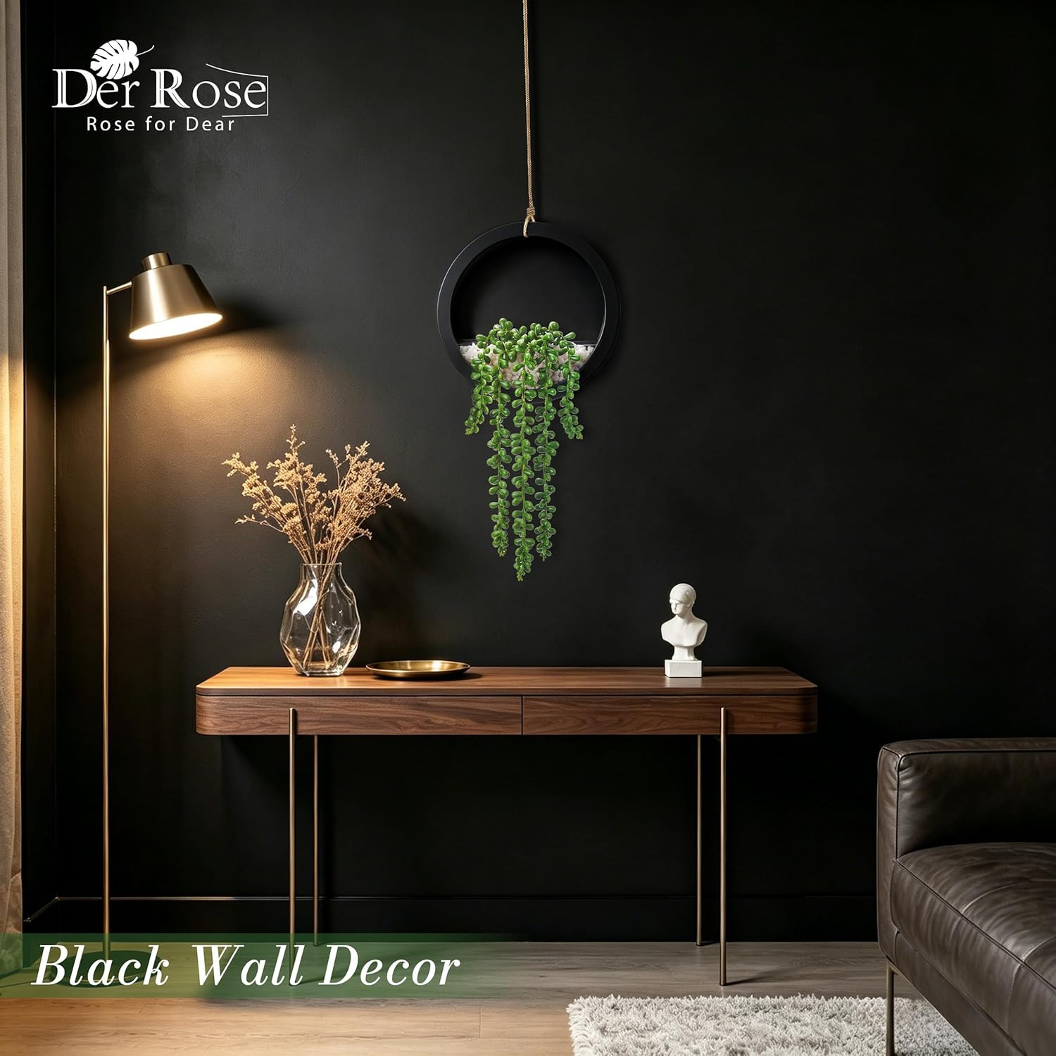 2 Pack Fake Plants Hanging Artificial Succulents Plants in Black Pots for Living